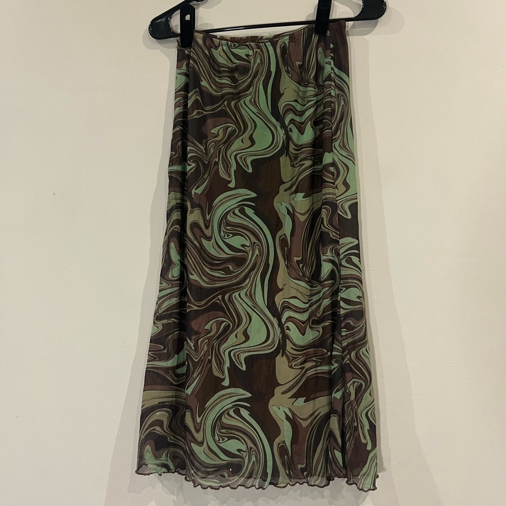 “Mint chocolate” green and brown midi skirt